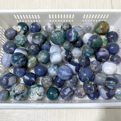 63 Pieces Beautiful Geode Druzy Moss Agate Spheres (Sea Freight Only) -Wholesale Crystals