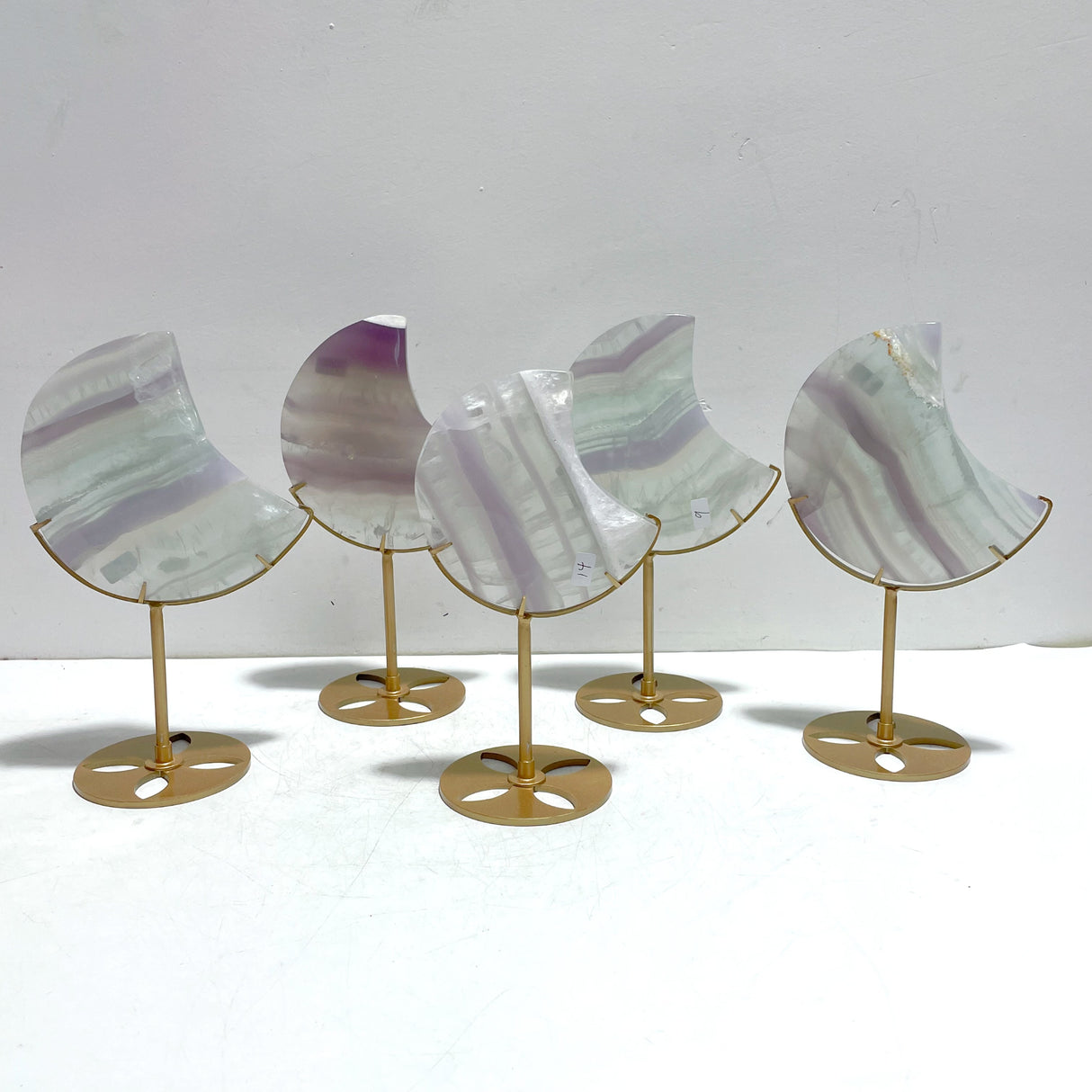5 Pieces Fluorite Moon Carving With Stand