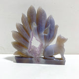 2 Pieces Geode Agate Druzy Nine-tailed Fox Carving #20