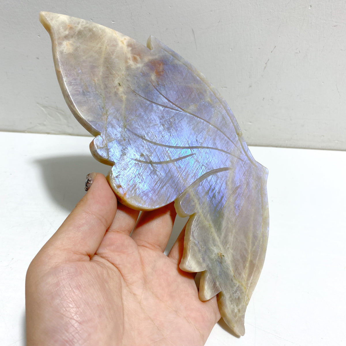 Moonstone Butterfly Wing Carving With Stand