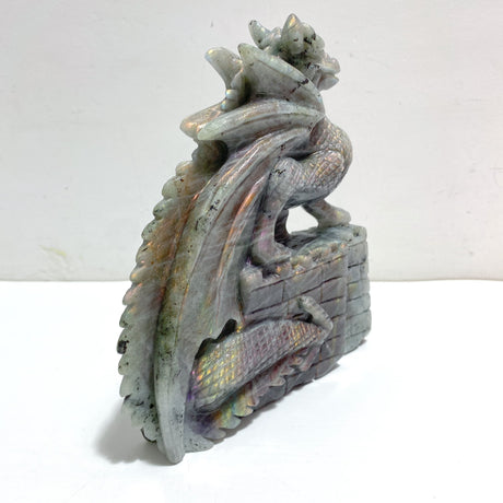 Beautiful Labradorite Flying Dragon Castle Carving