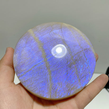 3 Pieces Blue Moonstone Round Plate Home Decor With Plastic Base