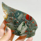 Unique Africa Blood Stone Heart Wing Carving With Stand