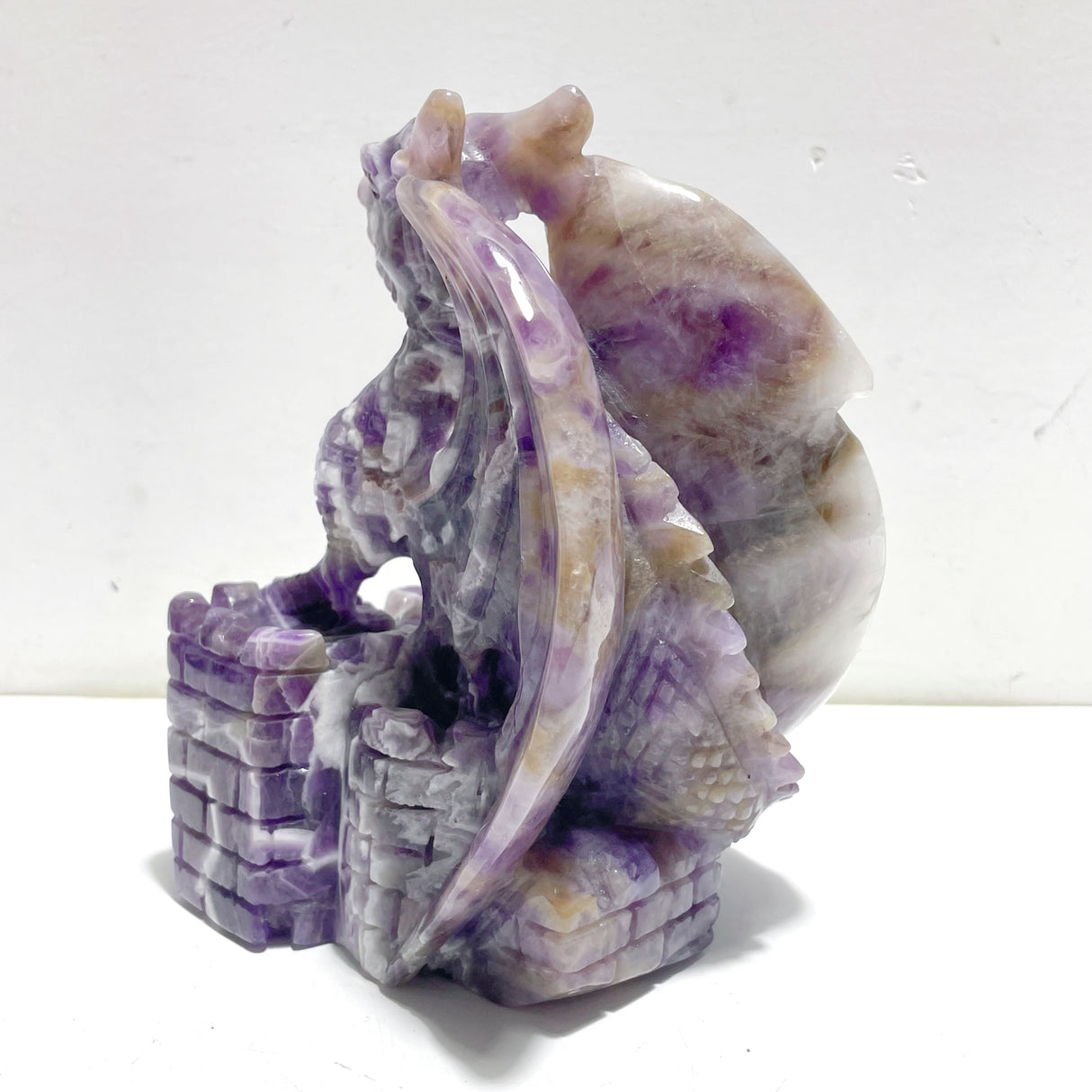 Unique Chevron Amethyst Flying Dragon Castle Carving