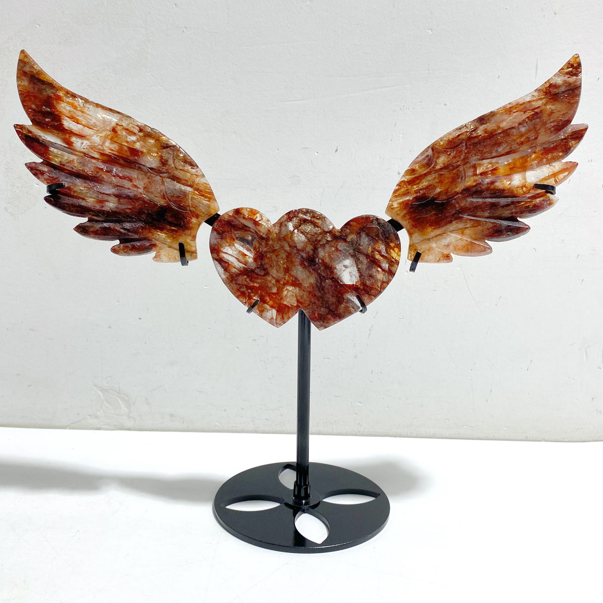 Red Fire Quartz Heart Wing Carving With Stand