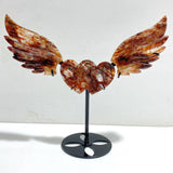 Red Fire Quartz Heart Wing Carving With Stand
