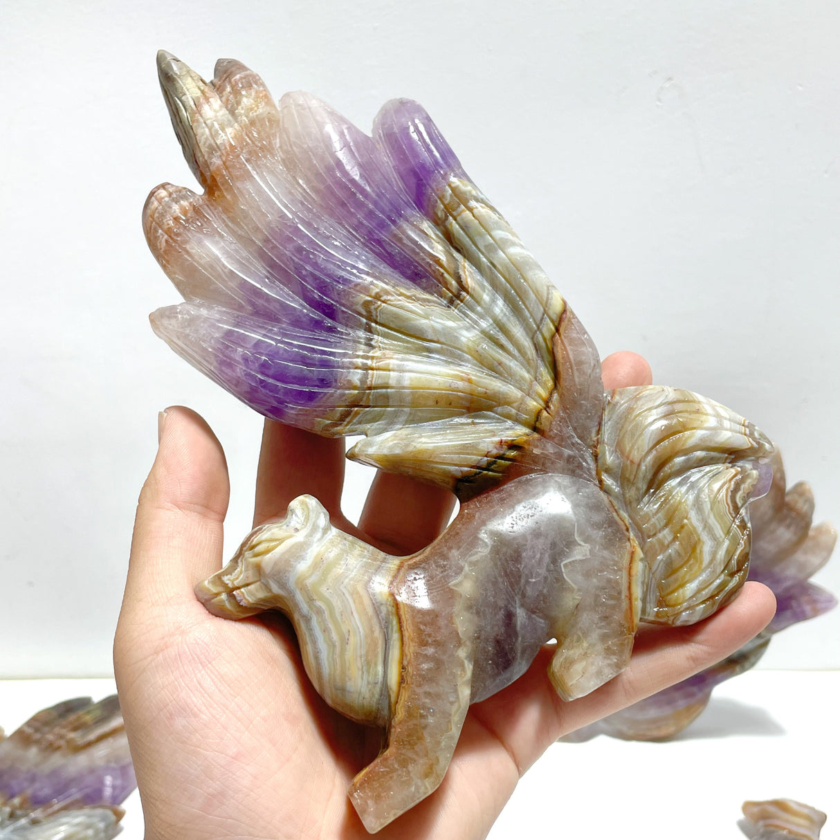 6 Pieces Amethyst Mixed Agate Nine-tailed Fox Carving