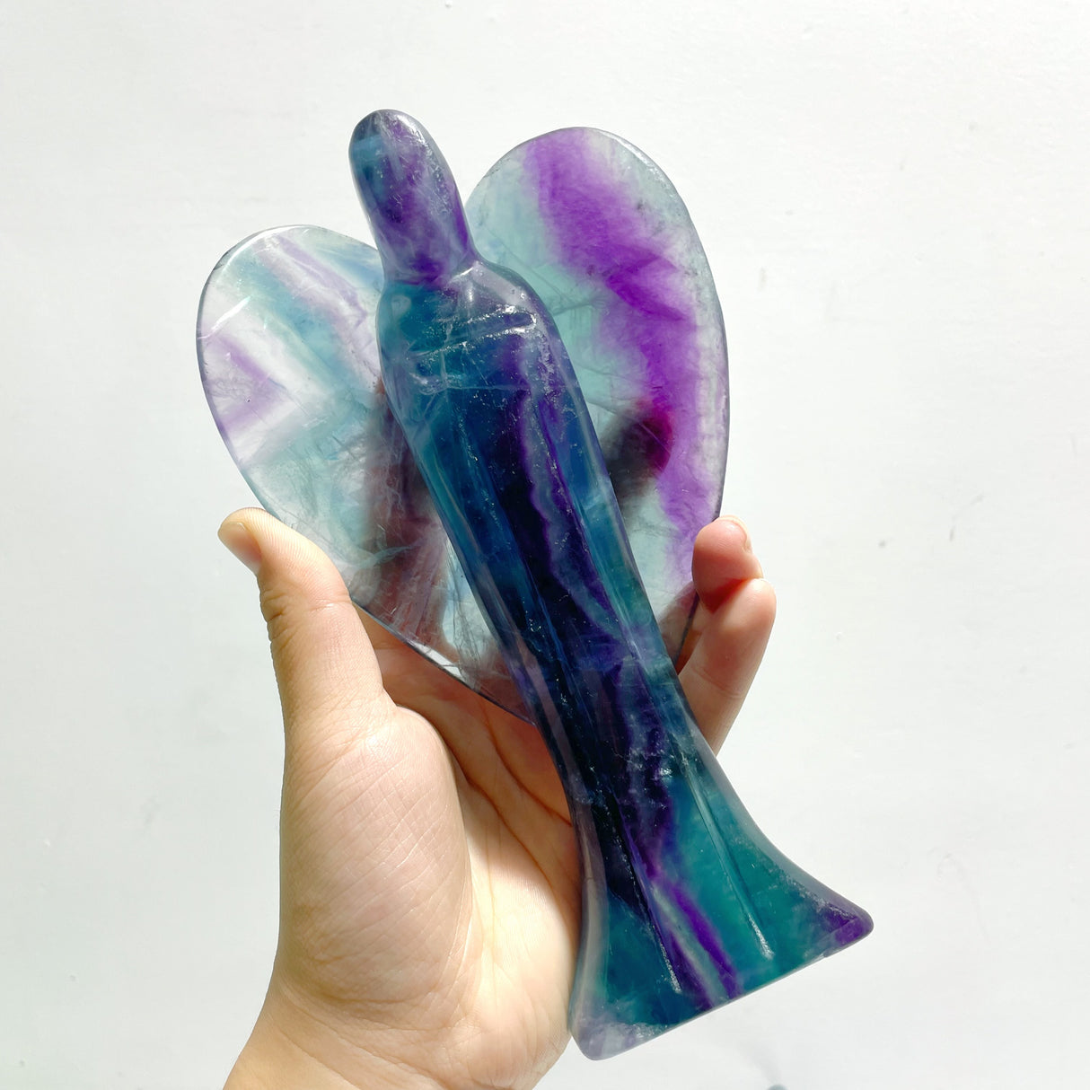 3 Pieces Large Rainbow Fluorite Angel Carving