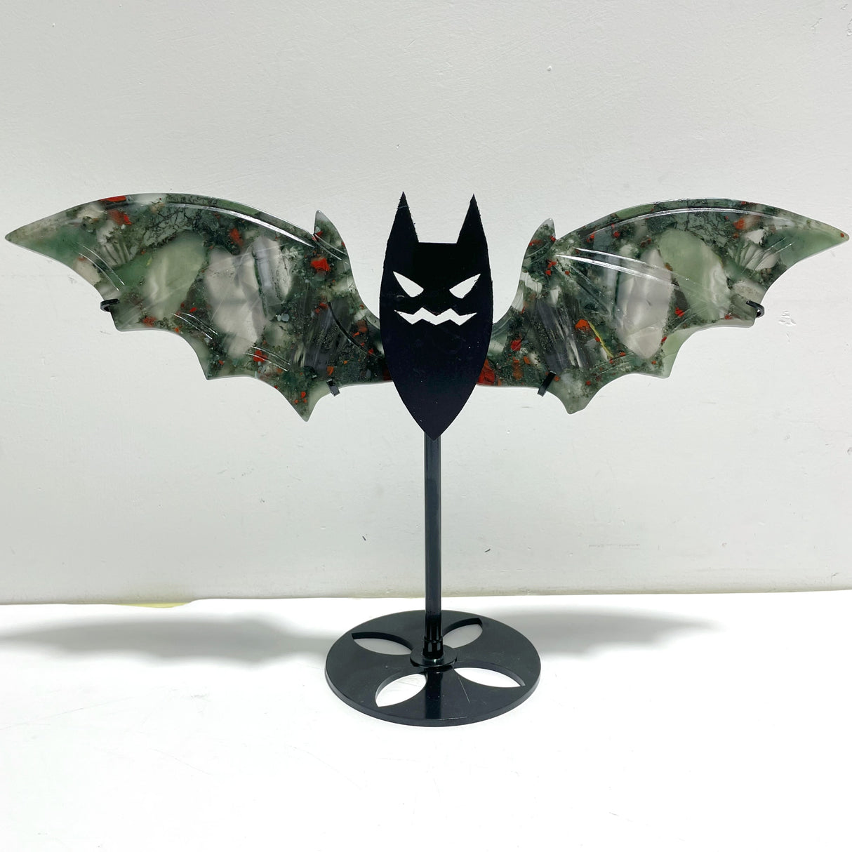 2 Pairs Africa Blood Stone Bat Wing Carving With Stand