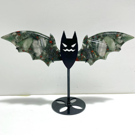 2 Pairs Africa Blood Stone Bat Wing Carving With Stand