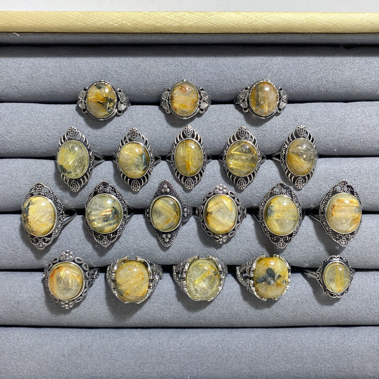 19 Pieces Golden Rutile Quartz Different Styles Rings