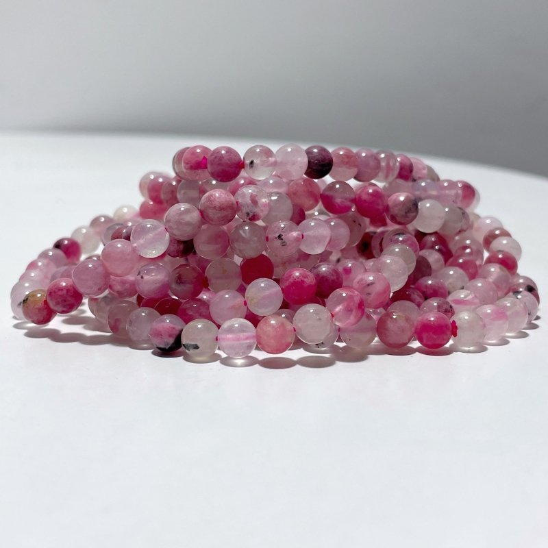 6mm Pink Rhodonite Mixed Quartz Bracelets Wholesale - Wholesale Crystals