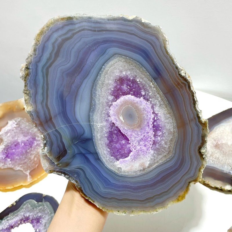 7 Pieces Beautiful Large Geode Amethyst Mixed Agate Slabs - Wholesale Crystals