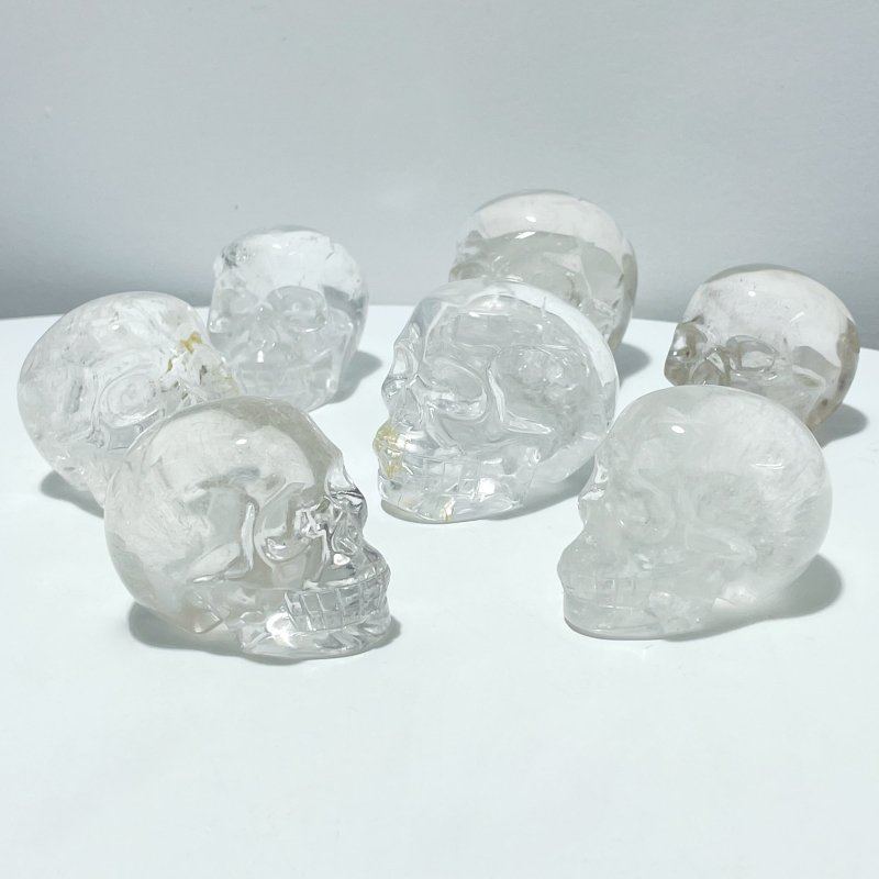 7 Pieces Clear Quartz Skull Carving - Wholesale Crystals