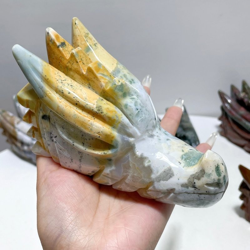 7 Pieces Colorful Ocean Jasper Dragon Head Carving - Wholesale Crystals