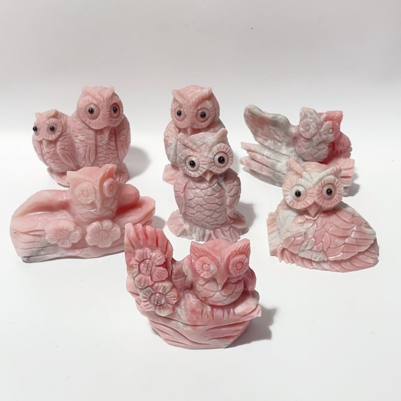 Pieces Cute Pink Opal Owl Carving