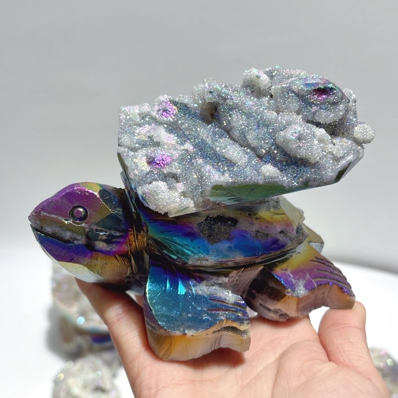 7 Pieces Geode Aura Sphalerite Sea Turtles Carving - Wholesale Crystals