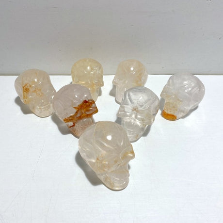 7 Pieces Hematoid Quartz Golden Fire Quartz Skull Carving - Wholesale Crystals