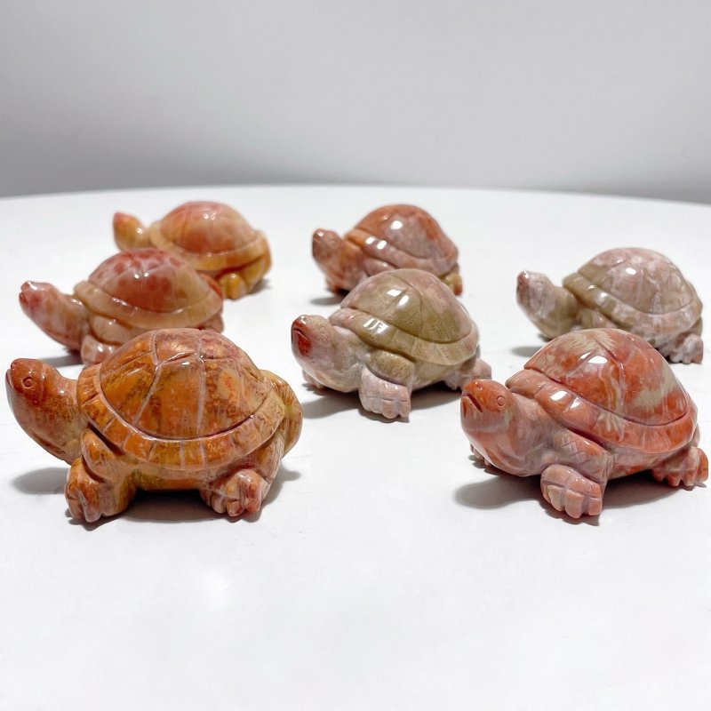 7 Pieces High Quality Coral Jade Turtle Carving #3 - Wholesale Crystals