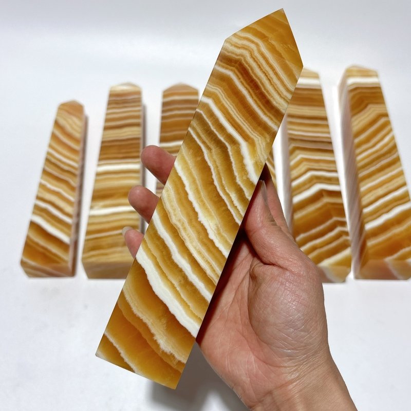 7 Pieces Large Beautiful Yellow Calcite Stripe Tower -Wholesale Crystals