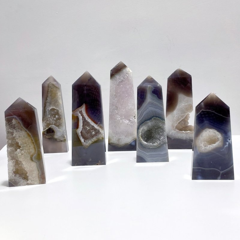 7 Pieces Large Druzy Geode Agate Points - Wholesale Crystals