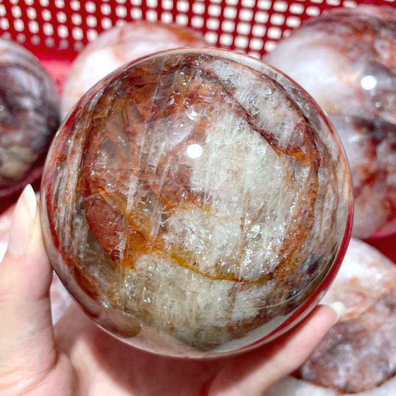 7 Pieces Large Fire Quartz Spheres 3.6 - 5.3in - Wholesale Crystals