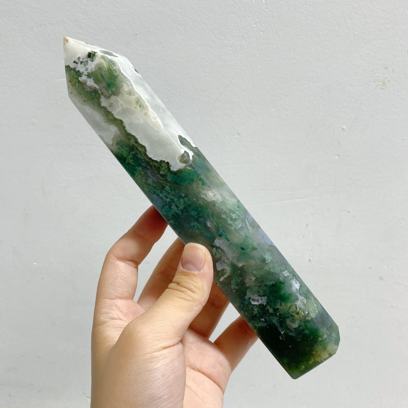 7 Pieces Large Green Moss Agate Points -Wholesale Crystals