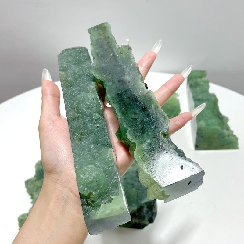 7 Pieces Large Natural Prehnite Tower Raw Side - Wholesale Crystals