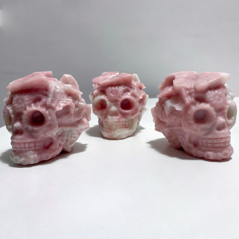 7 Pieces Pink Opal Butterfly Skull Carving - Wholesale Crystals