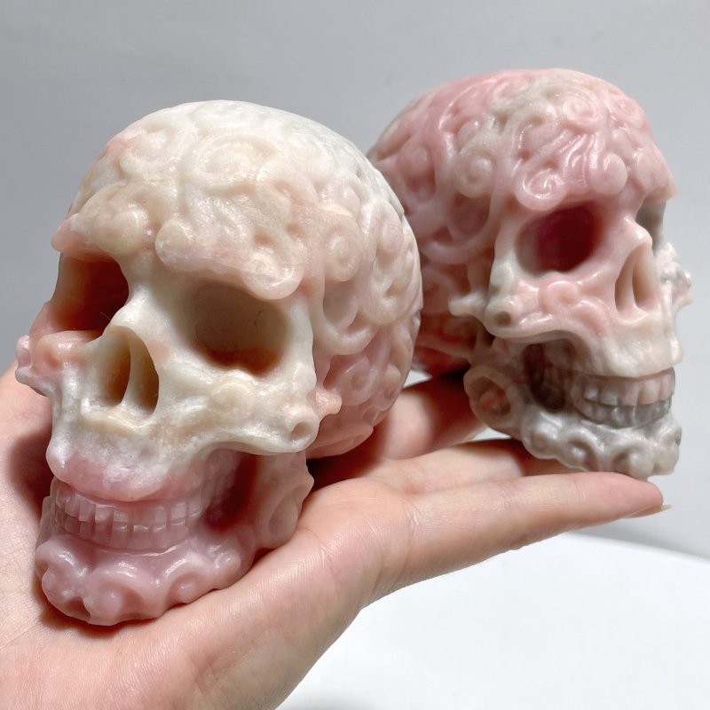 7 Pieces Pink Opal Skull Carving - Wholesale Crystals