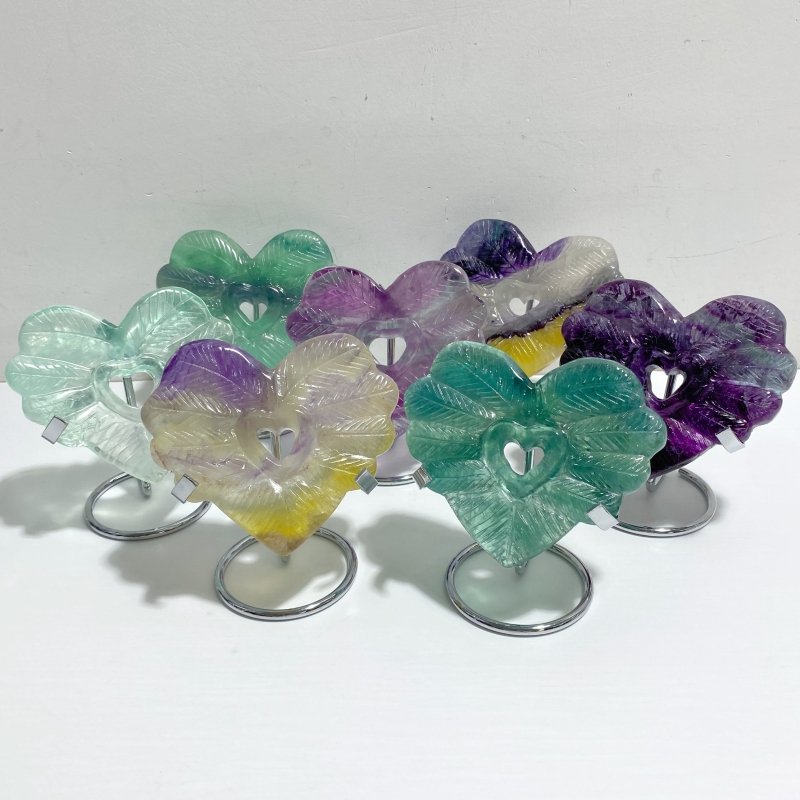 7 Pieces Rainbow Fluorite Heart Carving With Stand -Wholesale Crystals