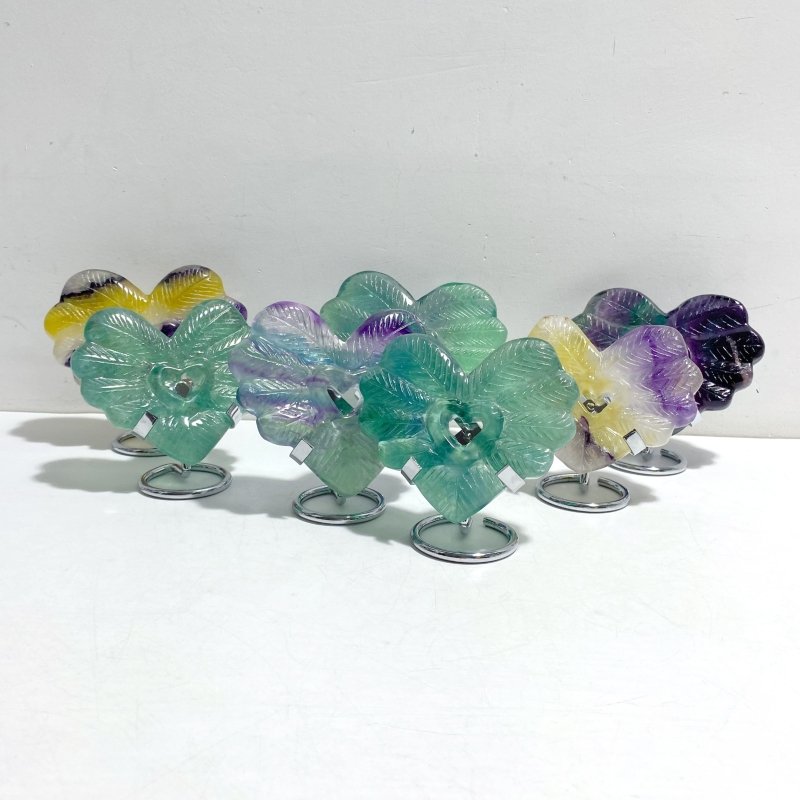 7 Pieces Rainbow Fluorite Heart With Stand -Wholesale Crystals