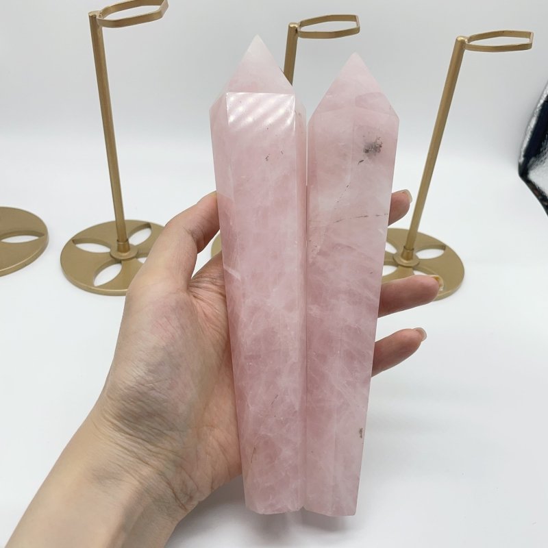 7 Pieces Rose Quartz Point Magic Scepter Wand with Holder Stand -Wholesale Crystals