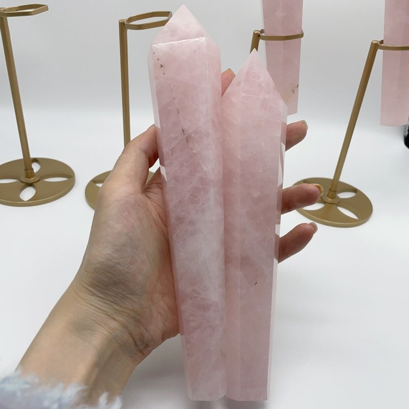 7 Pieces Rose Quartz Point Magic Scepter Wand with Holder Stand -Wholesale Crystals