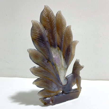 Beautiful Geode Druzy Agate Nine-tailed Fox Carving #8