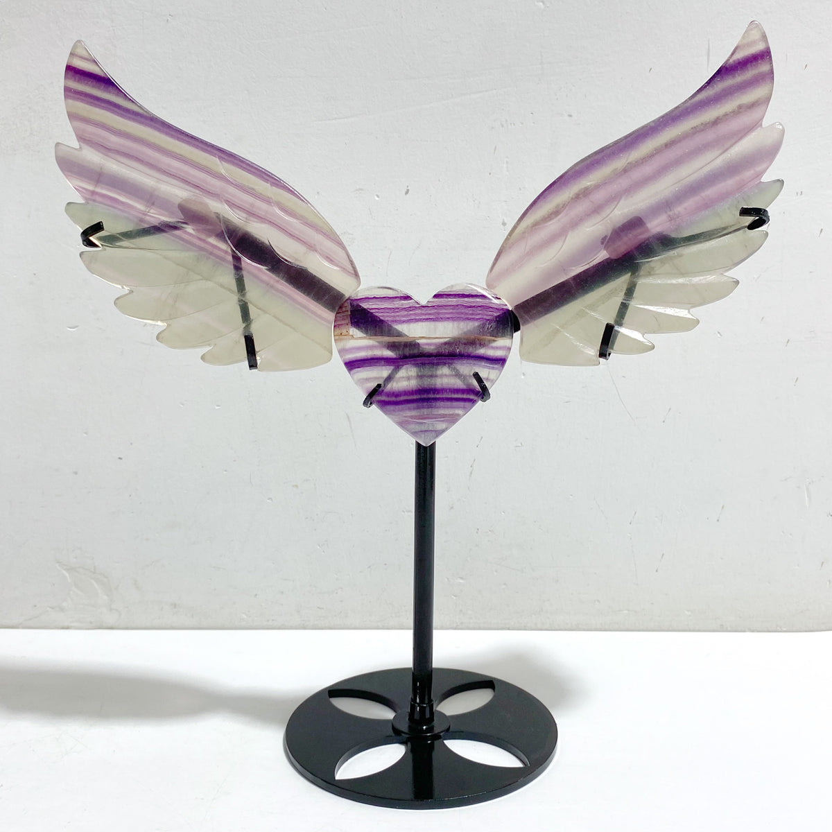 Unique Symmetrical Fluorite Heart Wing Carving With Stand