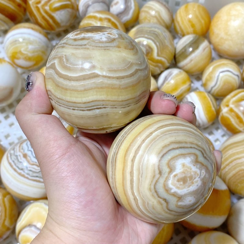 73 Pieces Stripe Yellow Calcite Spheres (Sea Freight Only) -Wholesale Crystals