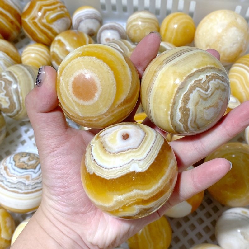 73 Pieces Stripe Yellow Calcite Spheres (Sea Freight Only) -Wholesale Crystals