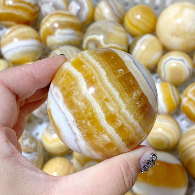 73 Pieces Stripe Yellow Calcite Spheres (Sea Freight Only) -Wholesale Crystals