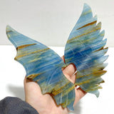 Unique Blue Onyx Demon And Angel Wing Carving With Stand