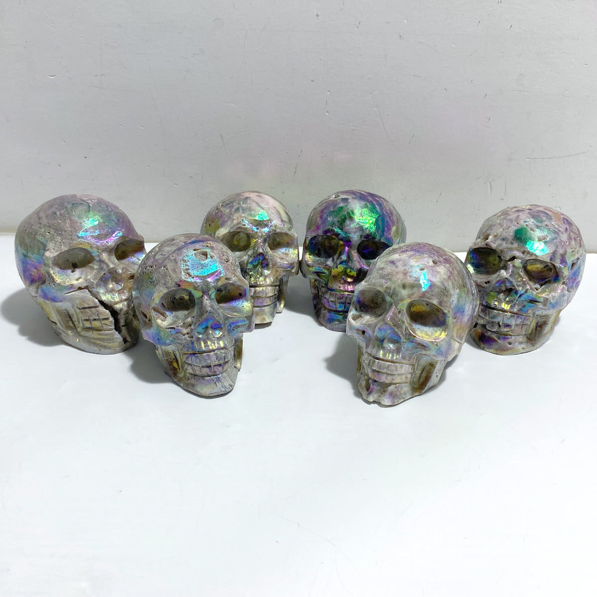 6 Pieces Geode Aura Sphalerite Skull Carving
