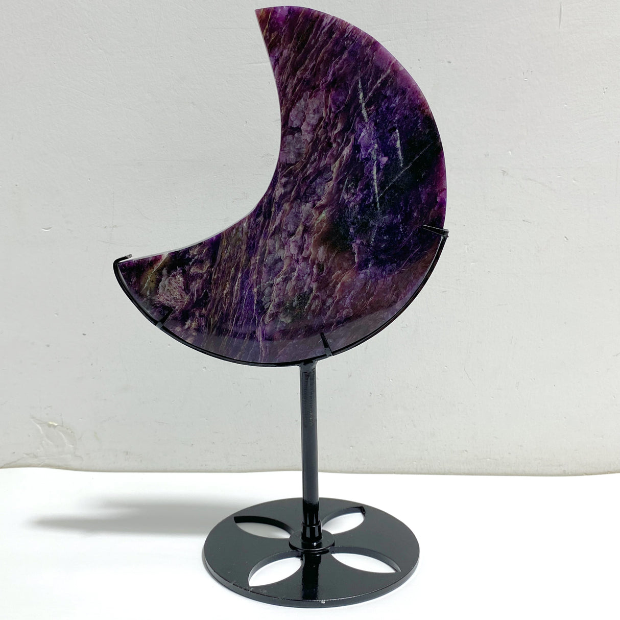 Large Charoite Moon Carving With Stand