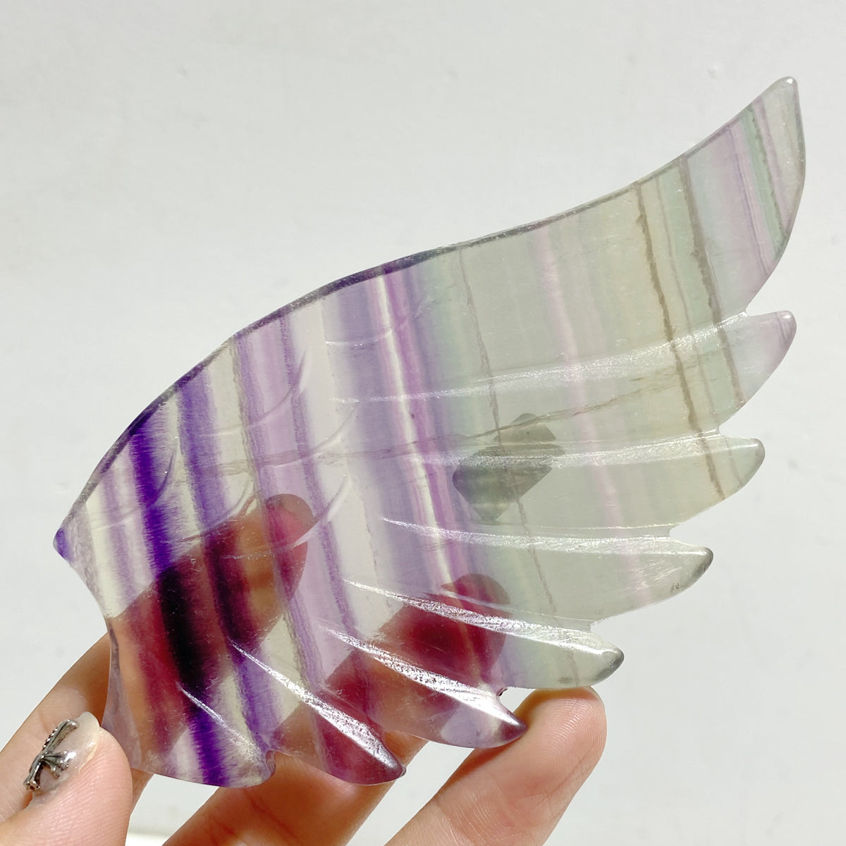 Unique Symmetrical Fluorite Heart Wing Carving With Stand