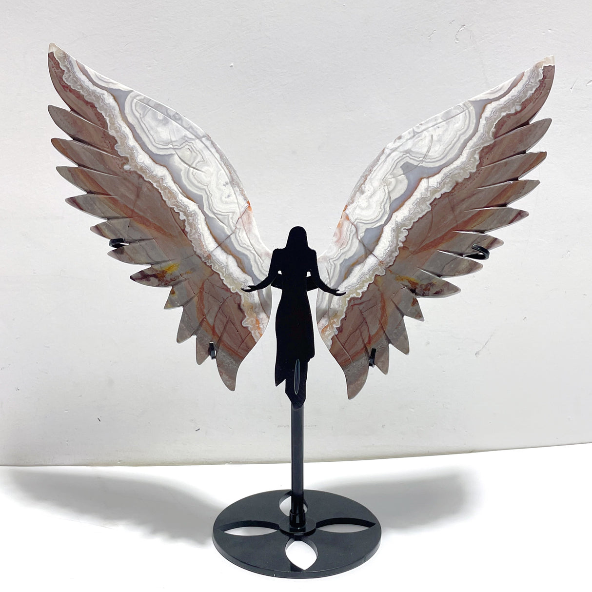 2 Pairs Angel Wing Carving With Stand Africa Blood Stone Morocco Agate
