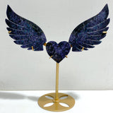 Fluorite Mixed Blue Apatite Heart Wing Carving With Stand