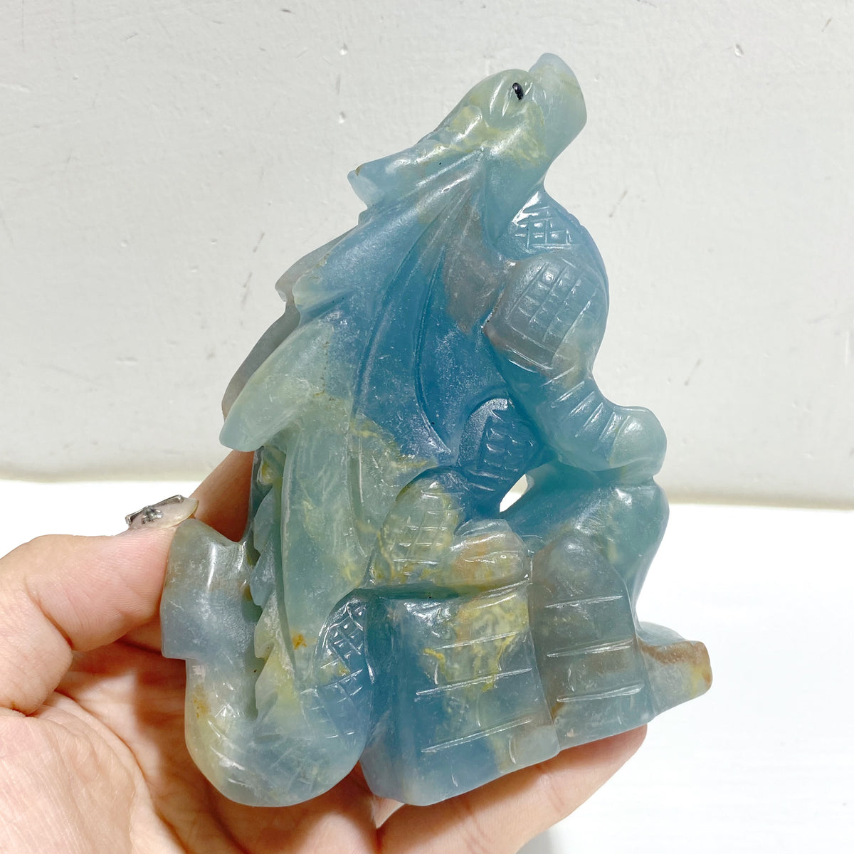 3 Pieces Blue Onyx Flying Dragon Castle Carving(Defect)