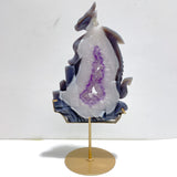 Unique Large Amethyst Mixed Geode Druzy Agate Flying Dragon Castle Carving With Stand