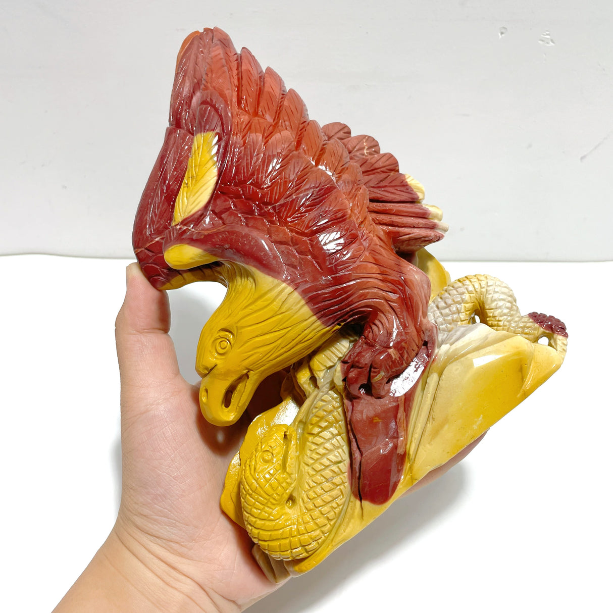 Unique Mookaite Eagle&Snake Carving