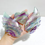 Unique Fluorite Heart Wing Carving With Stand