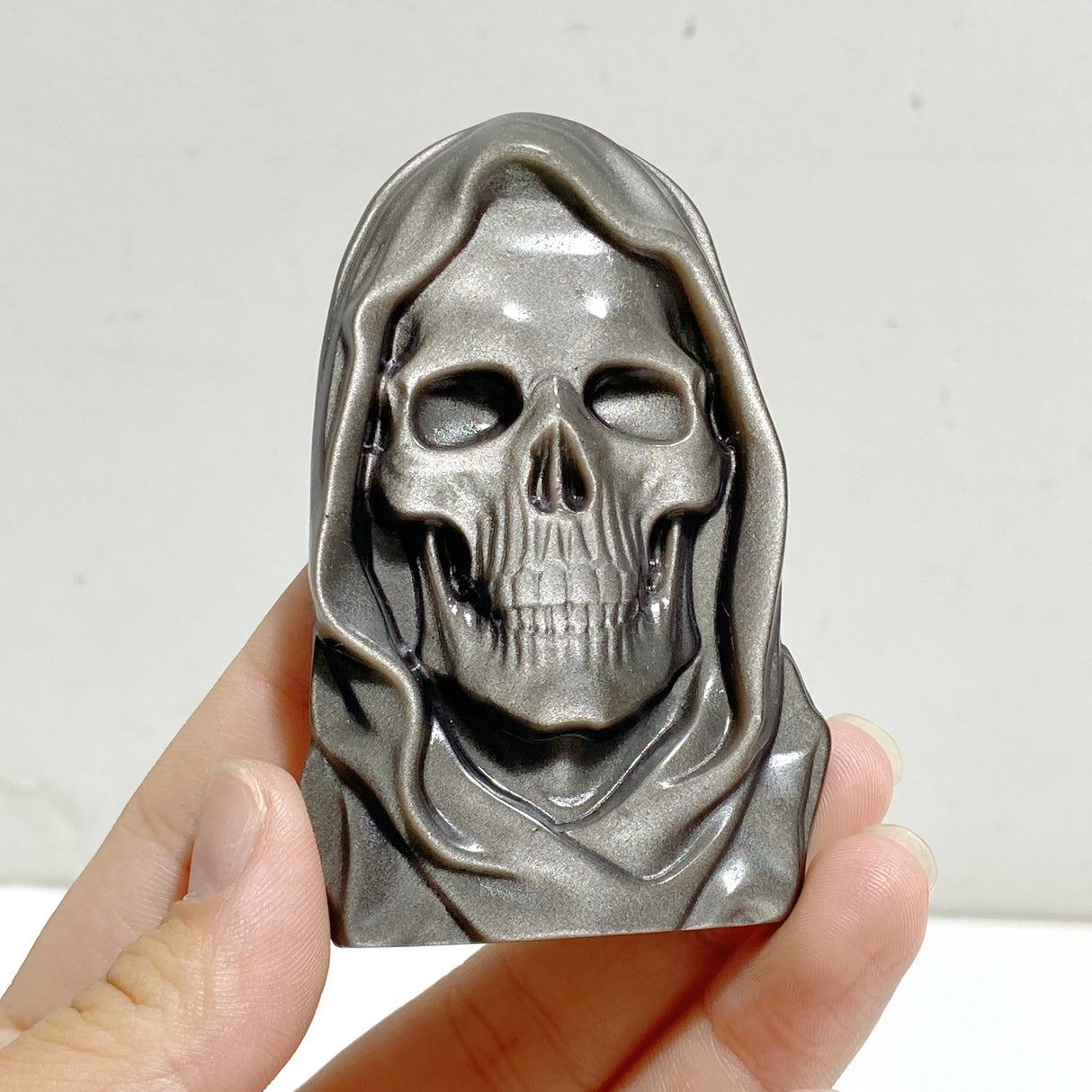 Silver Sheen Obsidian Skull Carving Wholesale